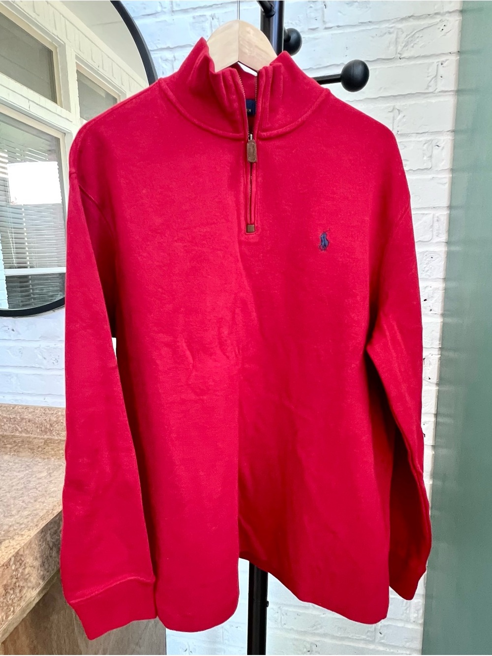 Ralph Lauren Men’s Red Half-Zip Sweater with Navy Pony